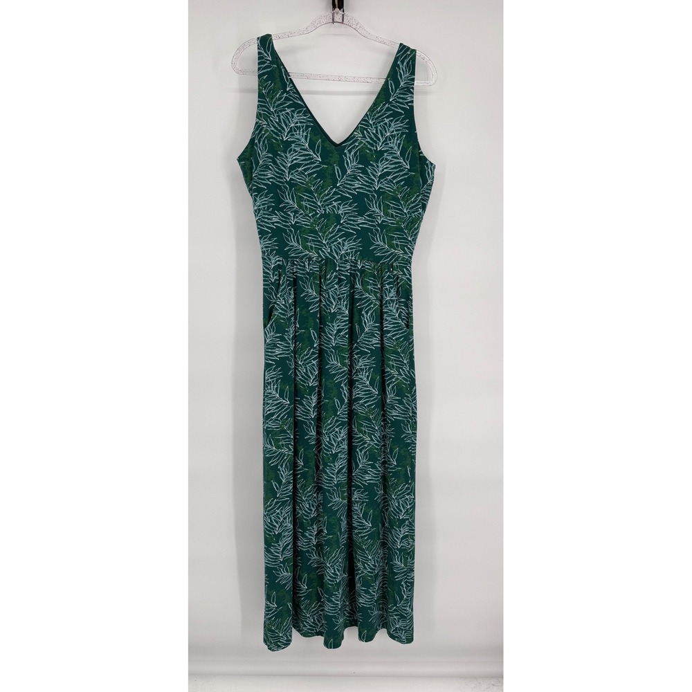 Bob Timberlake Green Leaf Print Maxi Dress V Neck Sleeveless Size L